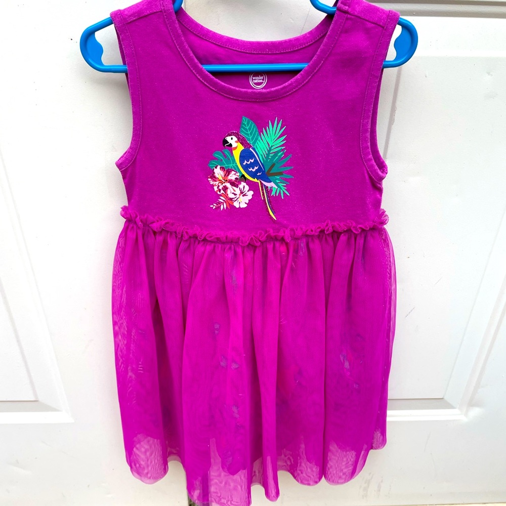 Purple Dress with Parrot design, Size 4T